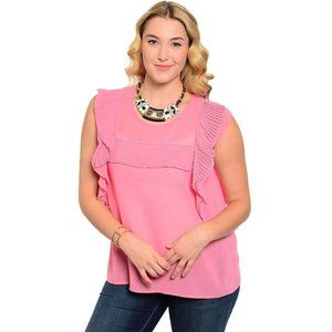 C.O.C. Ladies Sheer Tunic Top Pleated Ruffles Pink Plus Size 3XL  NWT